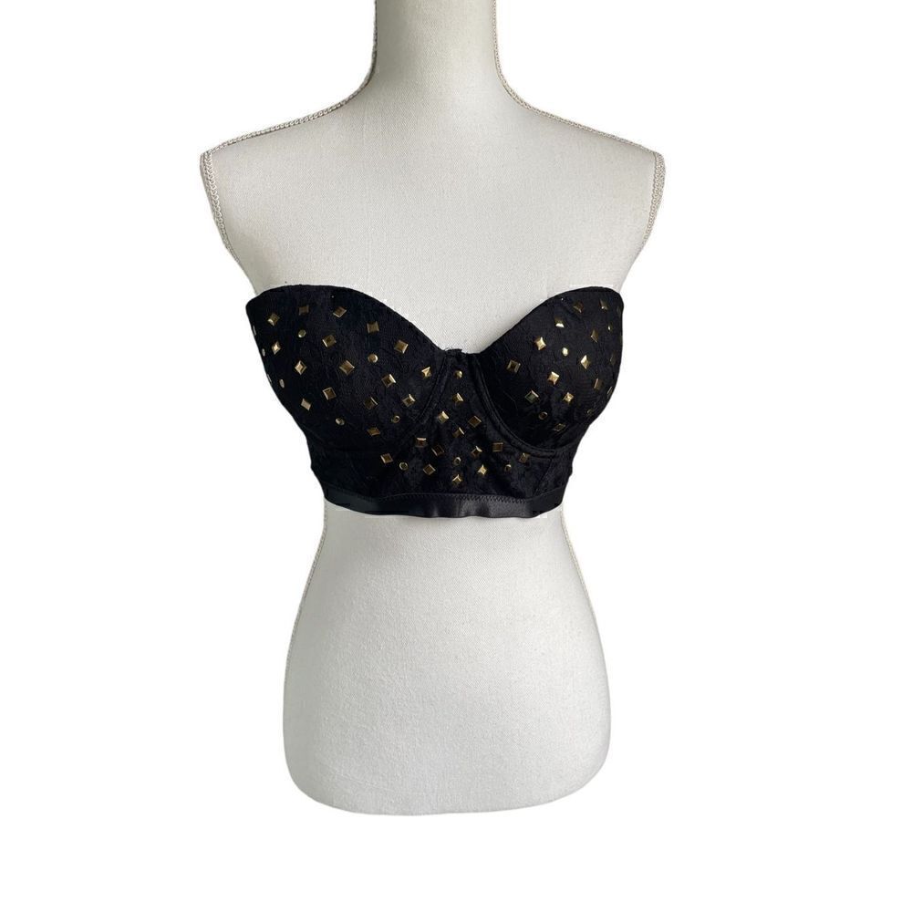 Women’s Y2K Black/ Gold Studded Bralette/Corset/ Bustier /Size 36C  Festival